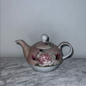 Elegant Floral Ceramic Teapot in Pink and White